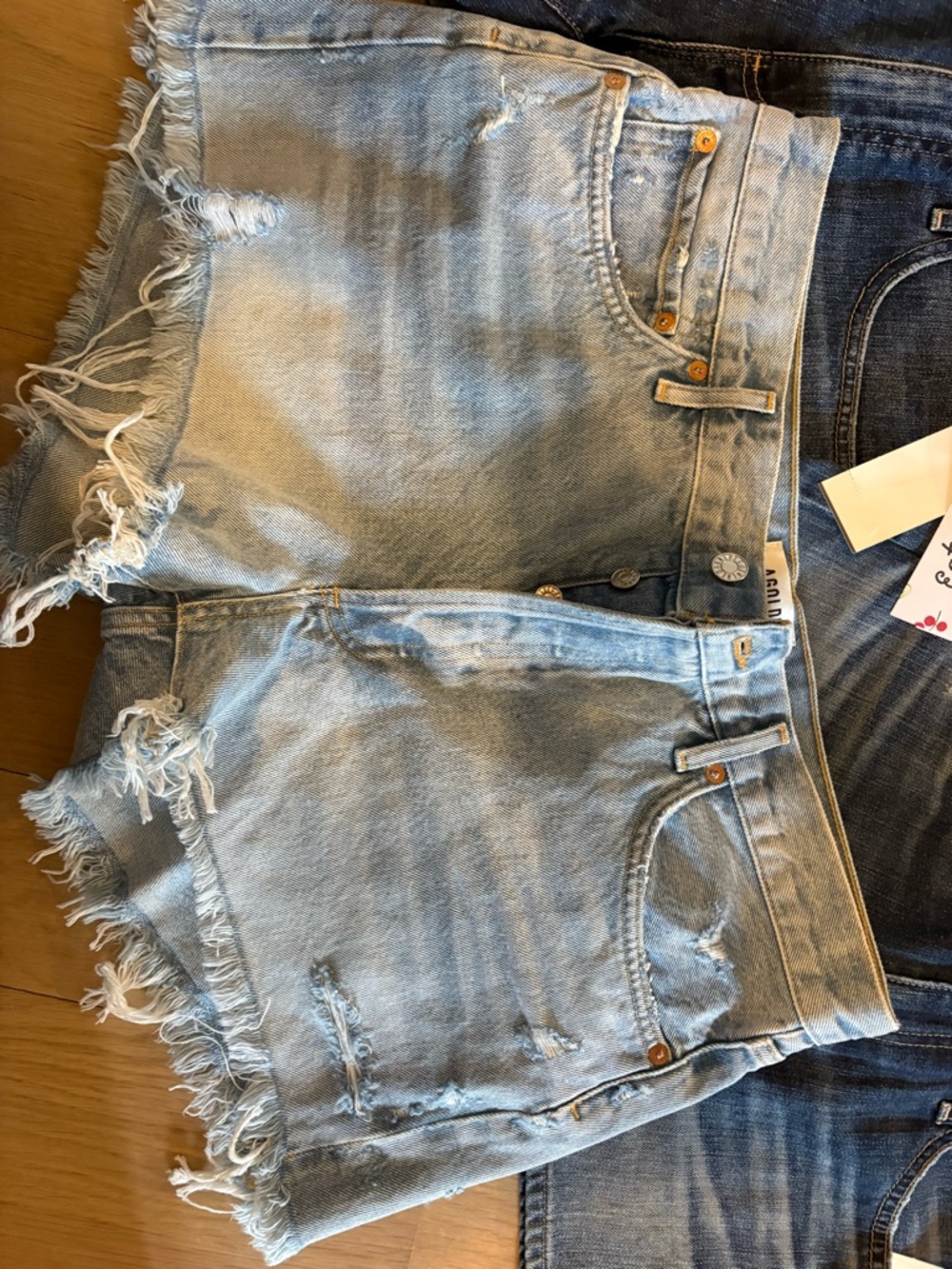Agolde Parker Light Wash Frayed Hem Distressed Denim Shorts